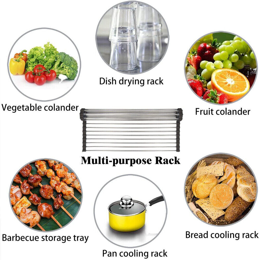 Kitchen Stainless Steel Sink Drain Rack Roll Up Dish Drying Drainer Mat