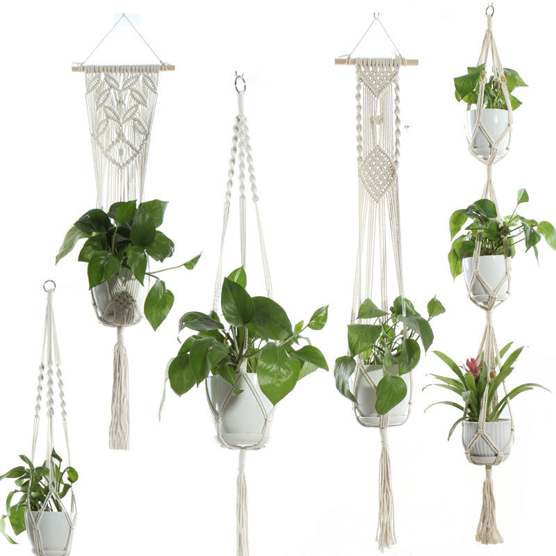 Flower Pot Net Bag Beige Cotton Rope Indoor Plant Hanger Hanging Basket Sling